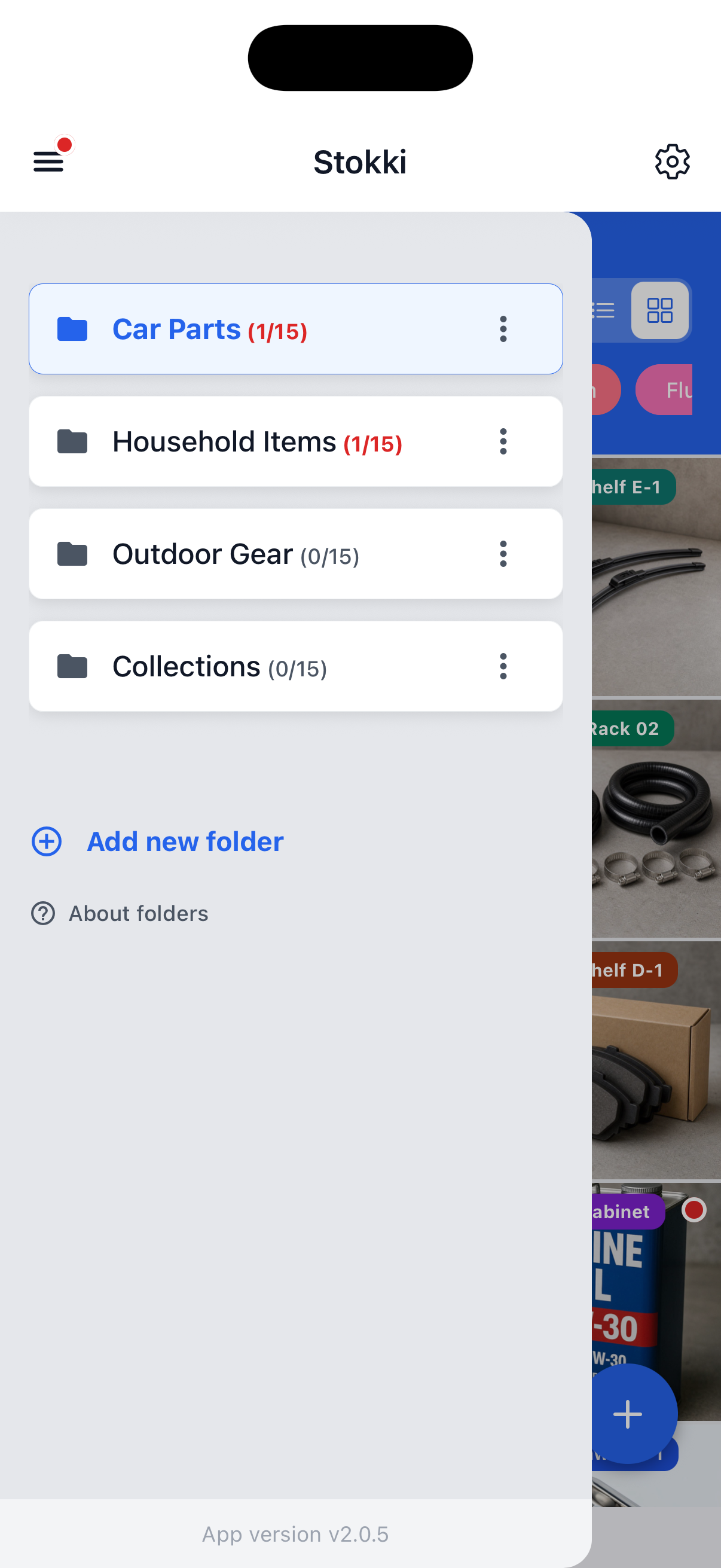 Folder list in Stokki