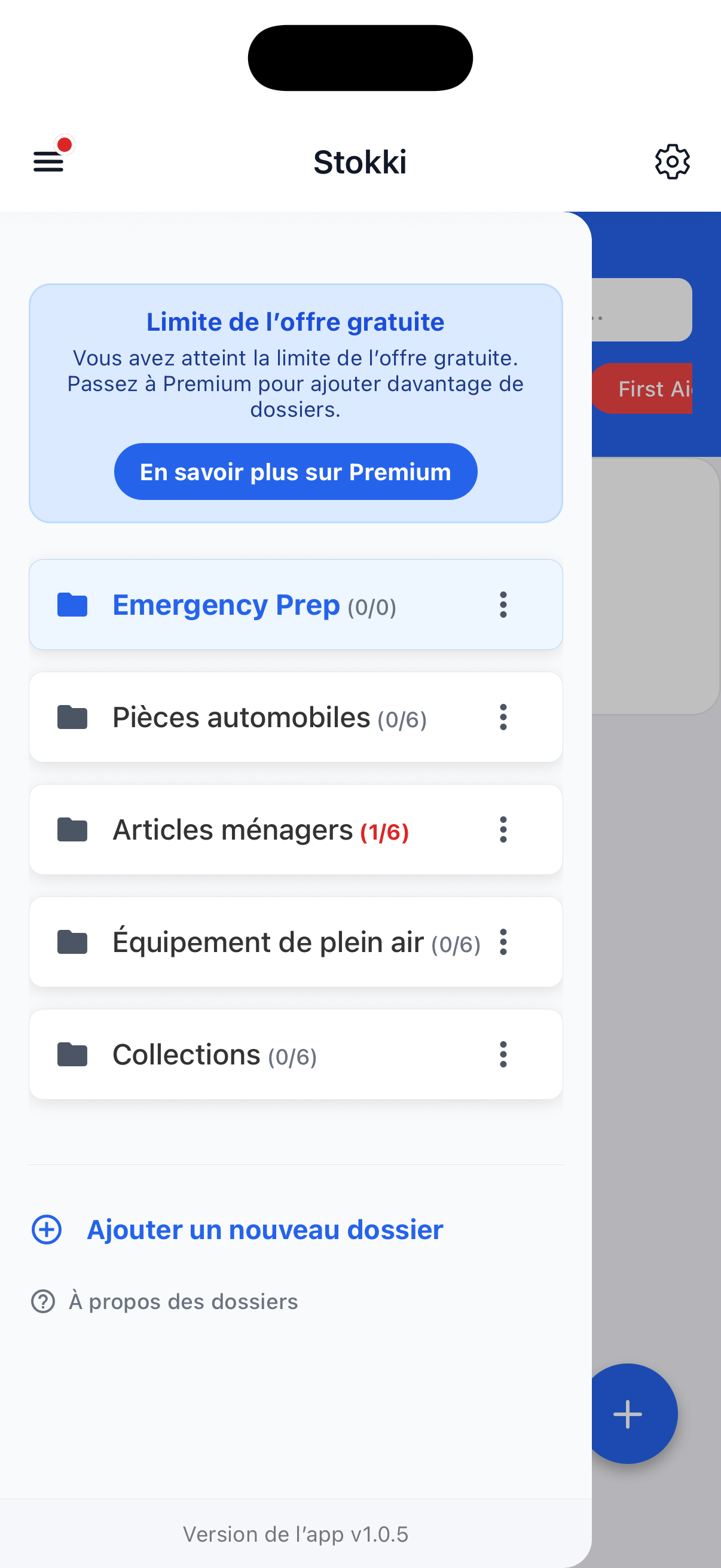 Écran liste des dossiers