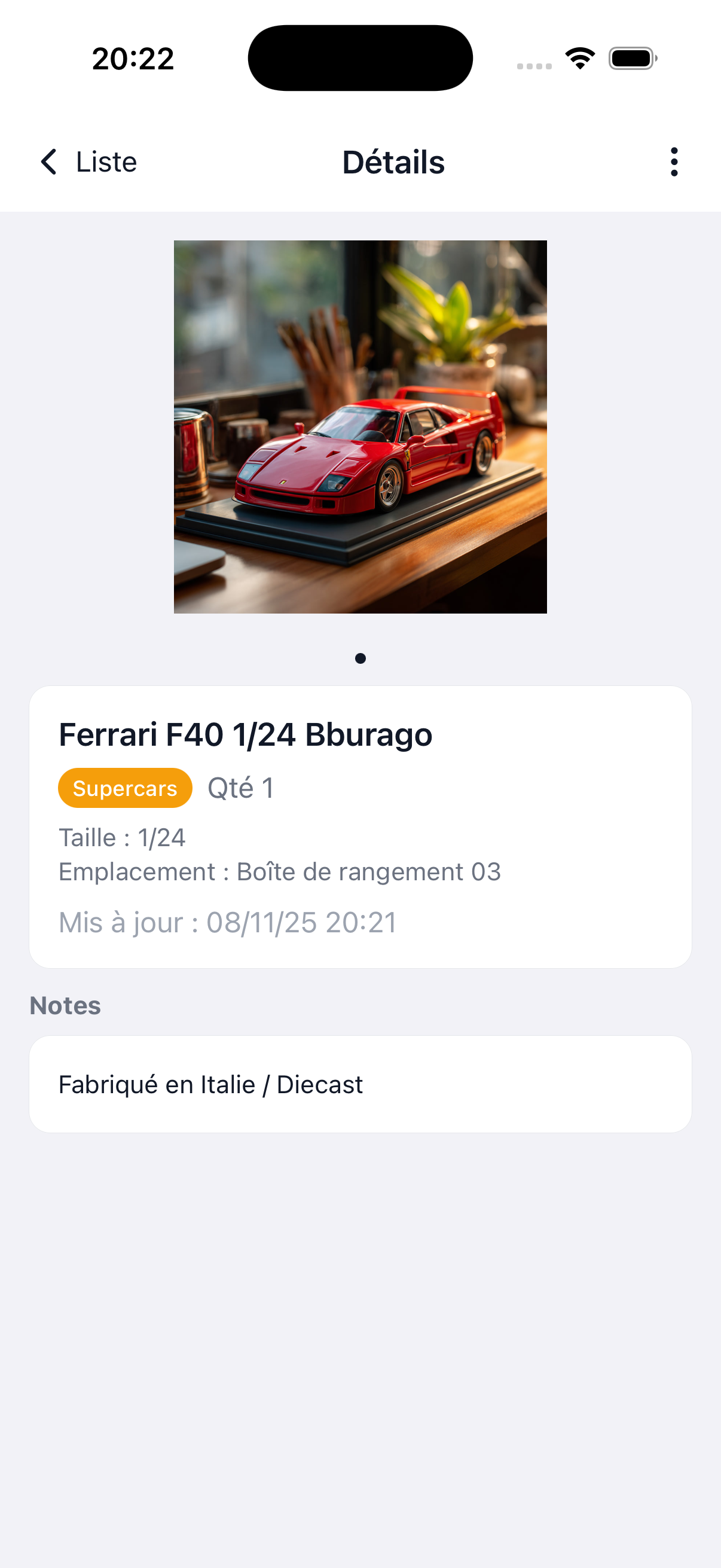 Écran détail article
